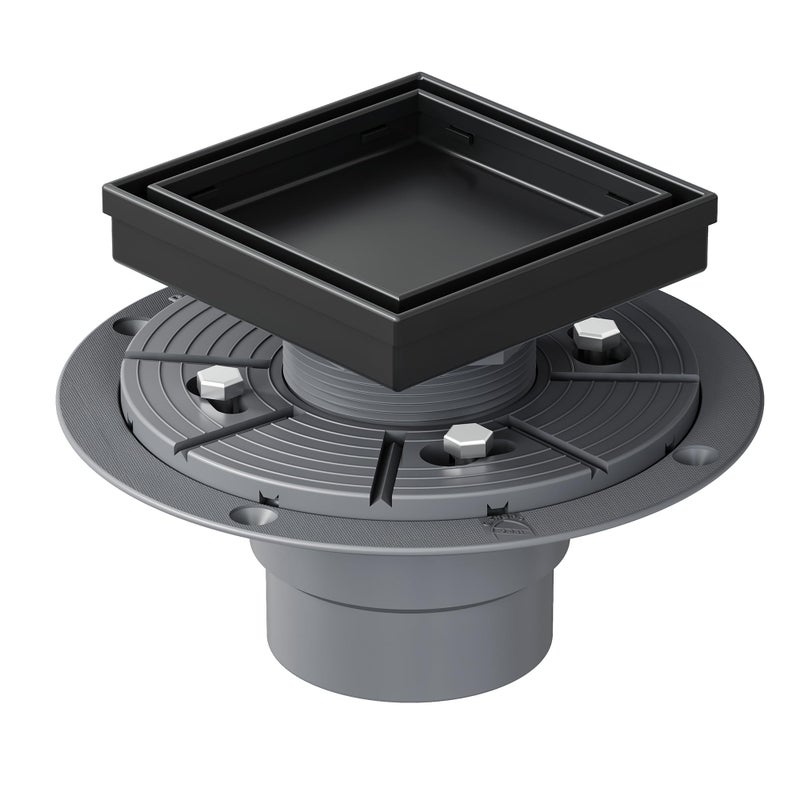 Neodrain 4Inch Square Shower Drain with Removable Tile Insert Grate 304 Stainless Steel Includes Shower Drain Base Hair Strainer Matte Black
