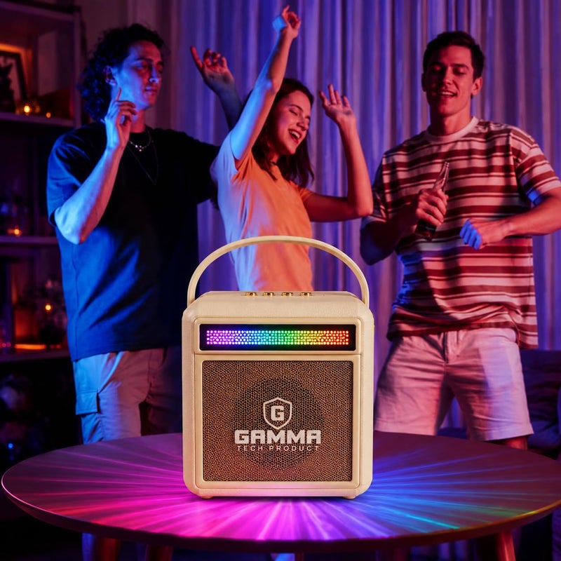 GT-715 Portable Wireless Speaker, 20W Stereo Sound, Bluetooth Audio Streaming, RGB Lighting, USB, TF Card & AUX Playback, 2400mAh Rechargeable Battery, Carry Handle – Beige. - Image 3