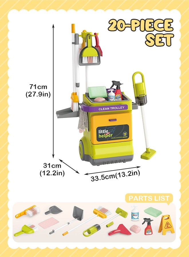 Forthcan 20-Piece Kids Cleaning Trolley Set with Electric Vacuum Cleaner, Pretend Play Household Cleaning Tools for Boys & Girls - Image 2