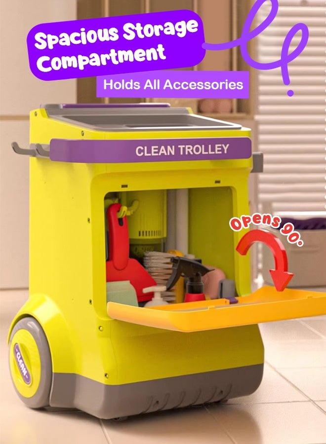 Forthcan 20-Piece Kids Cleaning Trolley Set with Electric Vacuum Cleaner, Pretend Play Household Cleaning Tools for Boys & Girls - Image 4