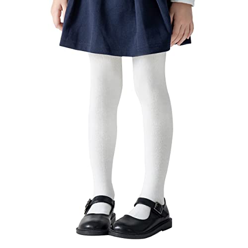 hakugoo Girls Tights Toddler Seamless Plain Leggings Stockings 2 Pack Cotton Pantyhose Pants for Kids Girls (Ivory, 6-8 Years) - Image 1