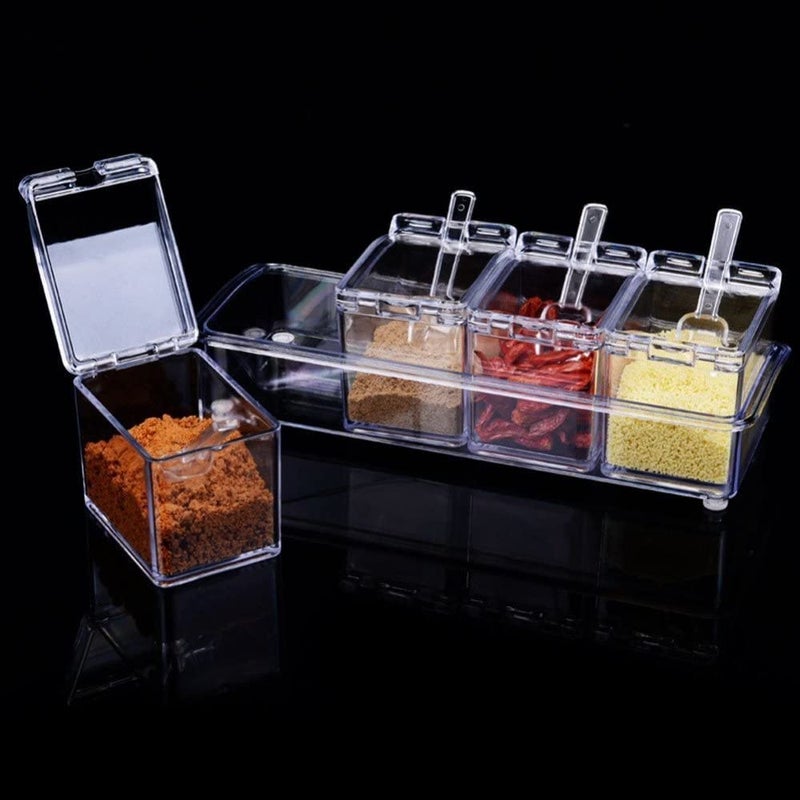BOTIST Crystal Seasoning Acrylic Box Pepper Salt Spice Rack Plastic 4 Box with Spoons Kitchen See Through Storage Containers Cooking Tools Unbreakable Dining Table Storage of Spices Pack of 1 - Image 5