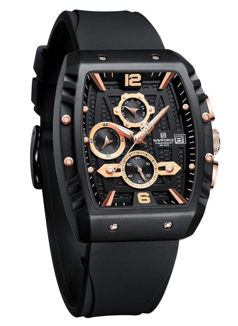 NAVIFORCE New Fumed Silica Band Analog Chronograph Wrist Watch For Men NF8025 B/RG/B  - Image 1
