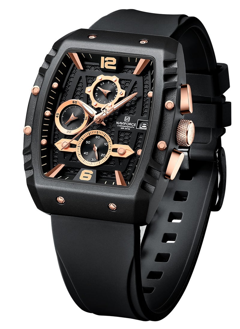NAVIFORCE New Fumed Silica Band Analog Chronograph Wrist Watch For Men NF8025 B/RG/B  - Image 3