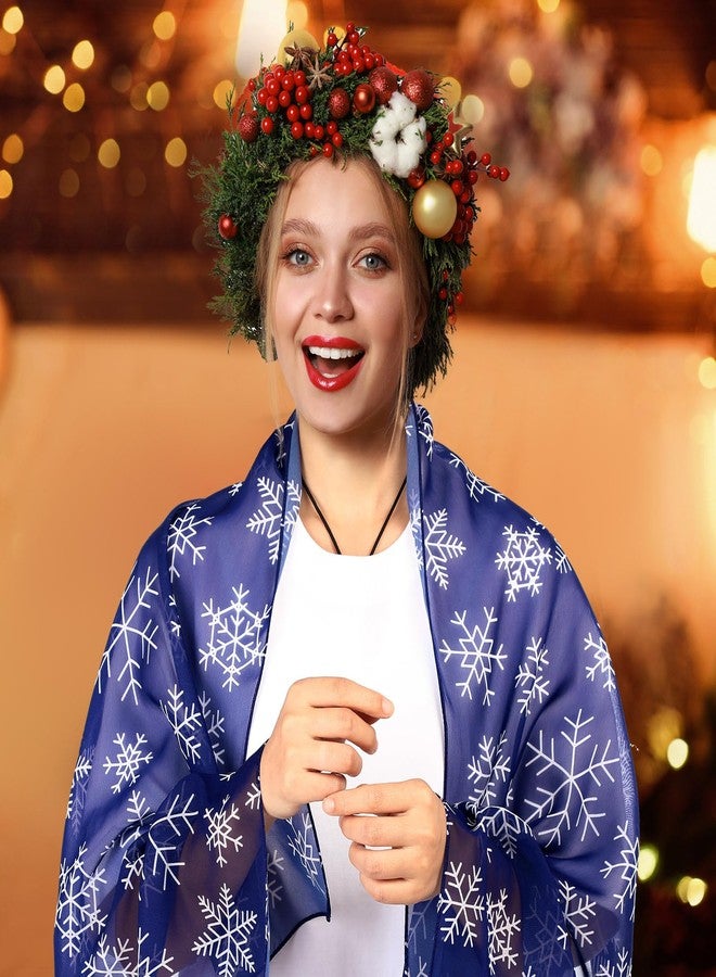 Mindsoft Winter Navy Snowflake Scarf Wrapped Fall Winter Soft Lightweight Holiday Sheer Infinity White Snowflake Gift Scarf for Women Girls - Image 5