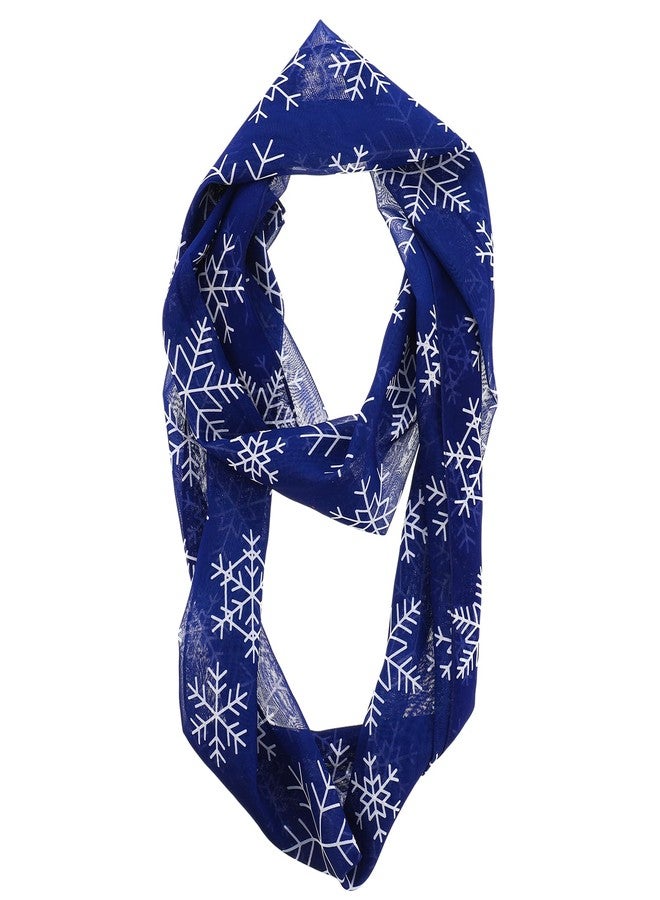 Mindsoft Winter Navy Snowflake Scarf Wrapped Fall Winter Soft Lightweight Holiday Sheer Infinity White Snowflake Gift Scarf for Women Girls - Image 1
