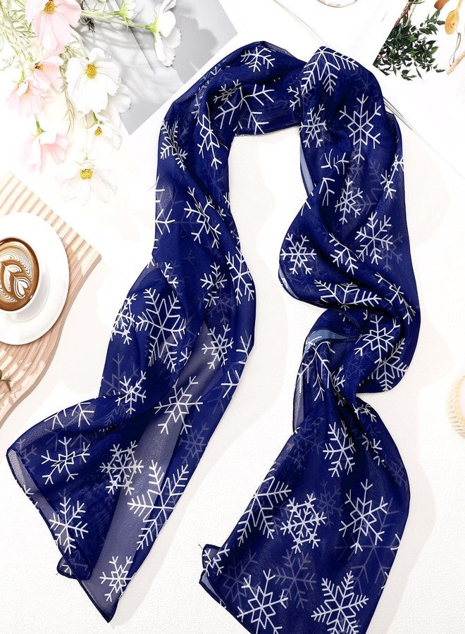 Mindsoft Winter Navy Snowflake Scarf Wrapped Fall Winter Soft Lightweight Holiday Sheer Infinity White Snowflake Gift Scarf for Women Girls - Image 2