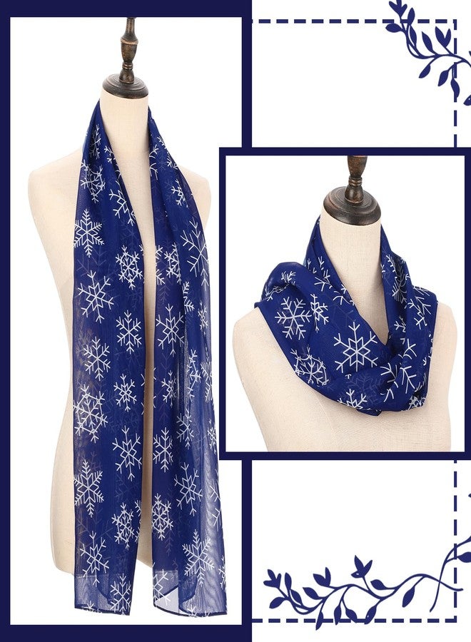 Mindsoft Winter Navy Snowflake Scarf Wrapped Fall Winter Soft Lightweight Holiday Sheer Infinity White Snowflake Gift Scarf for Women Girls - Image 4