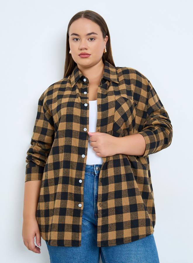Styli Plus Size Plaid Flannel Oversized Shirt - Image 1