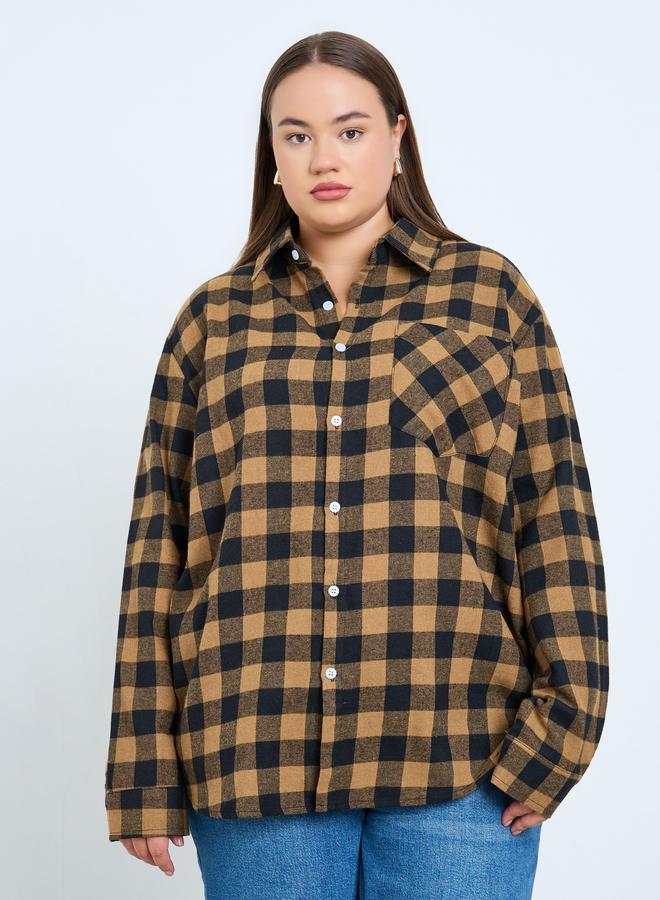 Styli Plus Size Plaid Flannel Oversized Shirt - Image 1