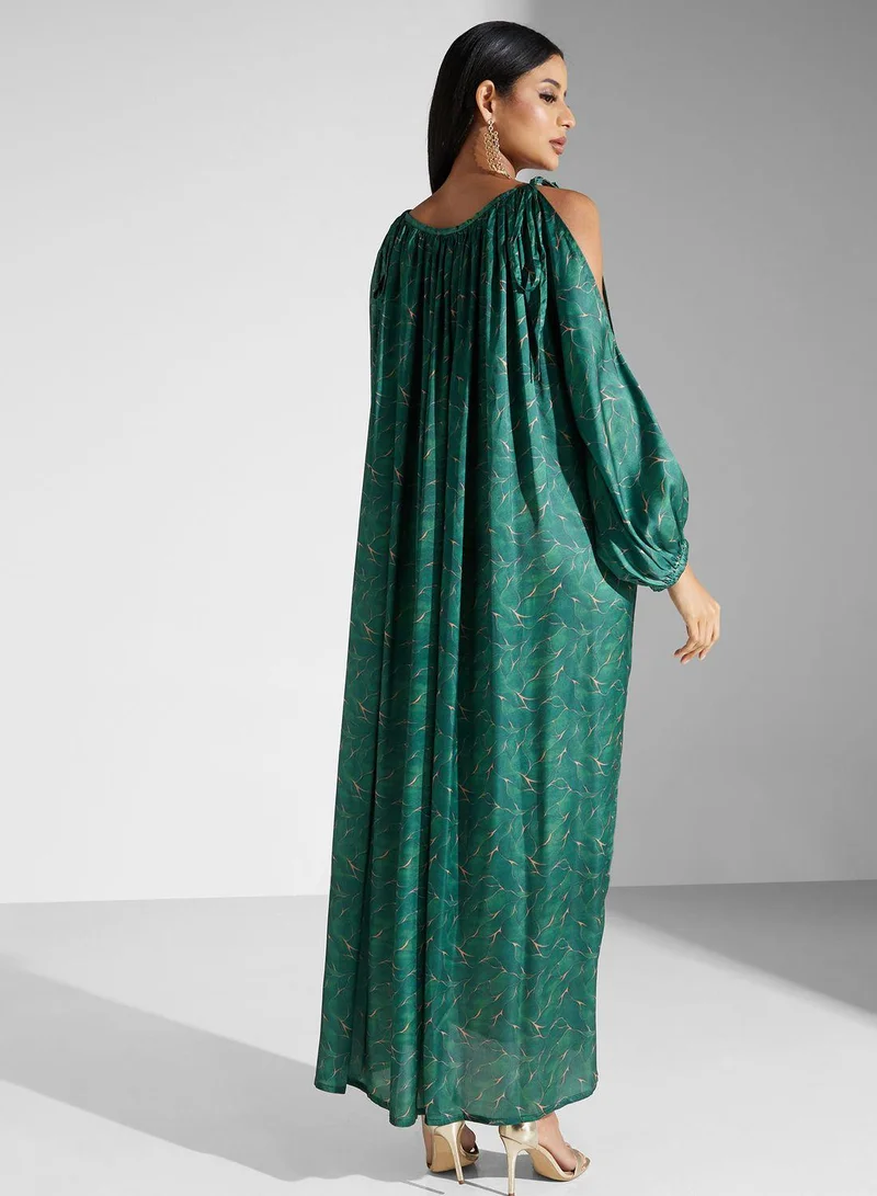 سنوار Cold Shoulder Puff Sleeve Tiered Dress