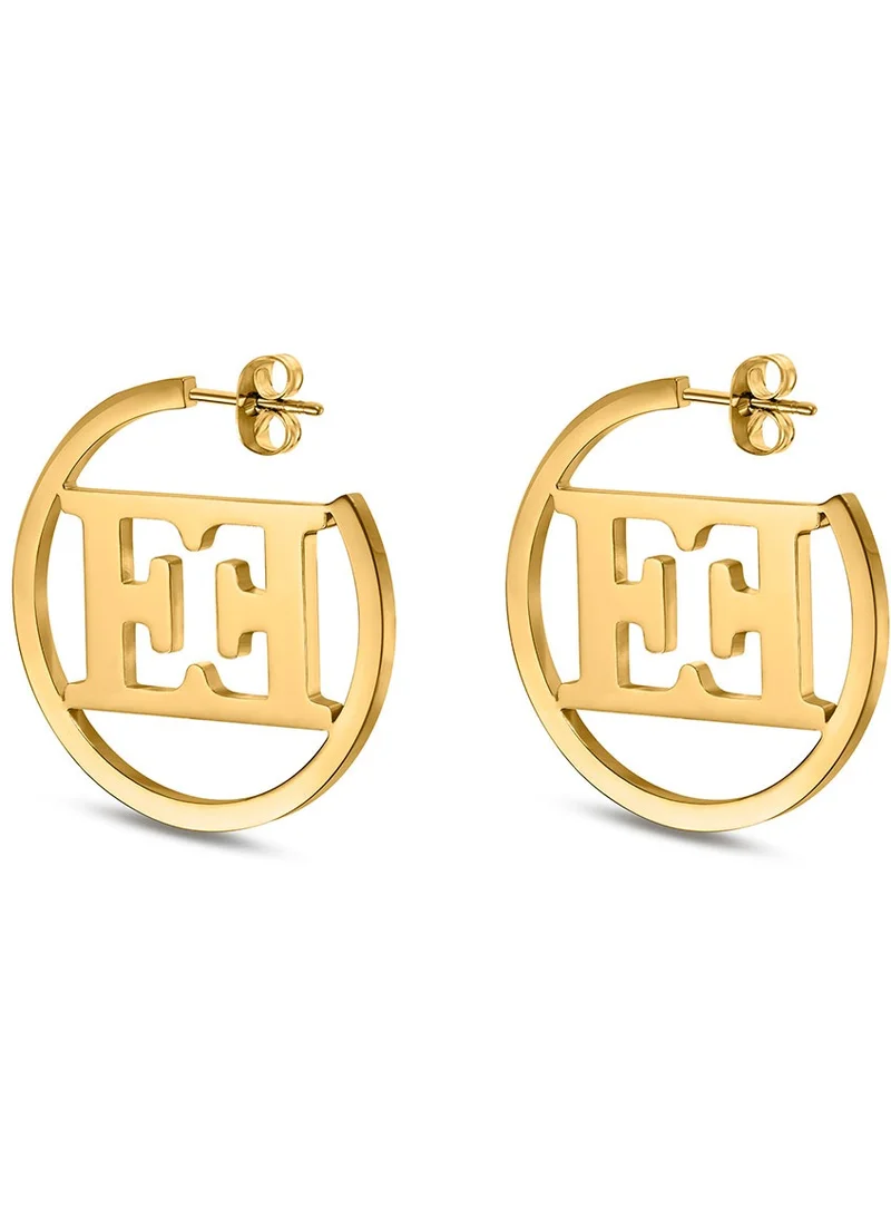 ESCADA Estelle Gold Plated Hoop Earrings with Cutout Logo