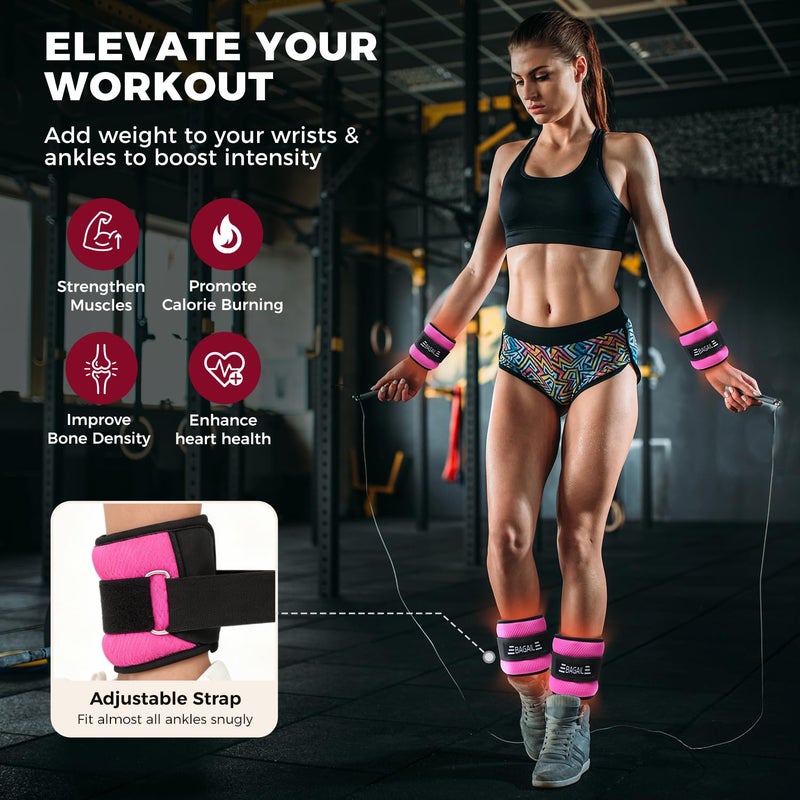 BAGAIL Ankle and Wrist Weights for Women & Men, 1 Pair 1/2/4/6/8/10 LBS Leg Weight with Sleek Design & Secure Fit, Arm Weighted Set for Walking, Running, Home Fitness & Physical Therapy - 2lb, Pink - Image 4