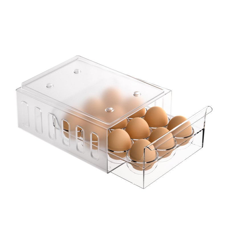 Ettori Egg Holder for Refrigerator Drawer Type Egg Container for Refrigerator BPA Free Fridge Organizer-12 Egg Storage,Stackable - Image 1