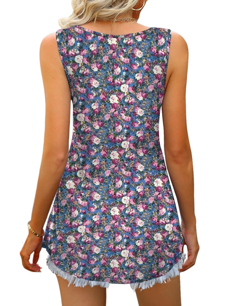 Tencede 2026 Summer Tank Tops for Women Sleeveless V Neck Babydoll Loose Flowy Floral Print Blouse Mandala Large - Image 3