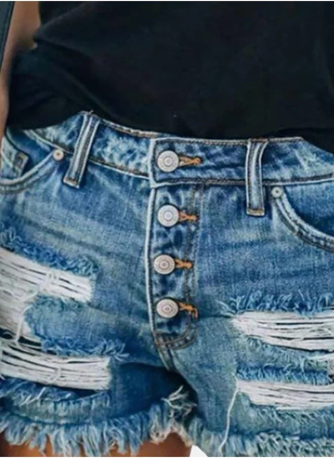 YUNIQEE Blue Solid Denim Shorts
