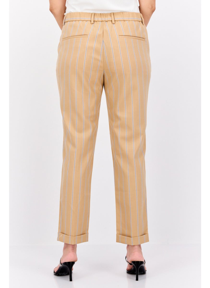 Scotch & Soda Women Slim Fit Stripe Chino Pants, Khaki  - Image 3