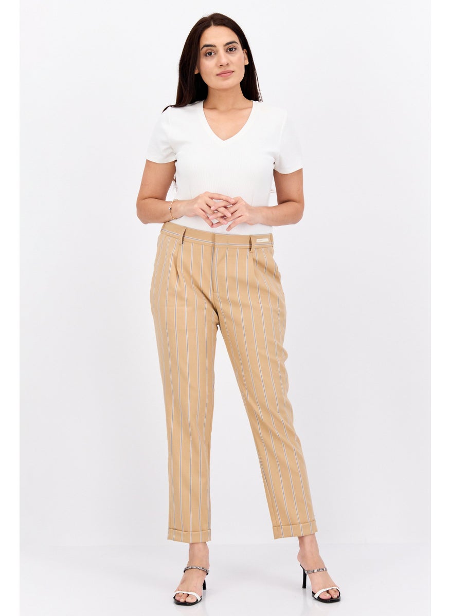 Scotch & Soda Women Slim Fit Stripe Chino Pants, Khaki  - Image 4
