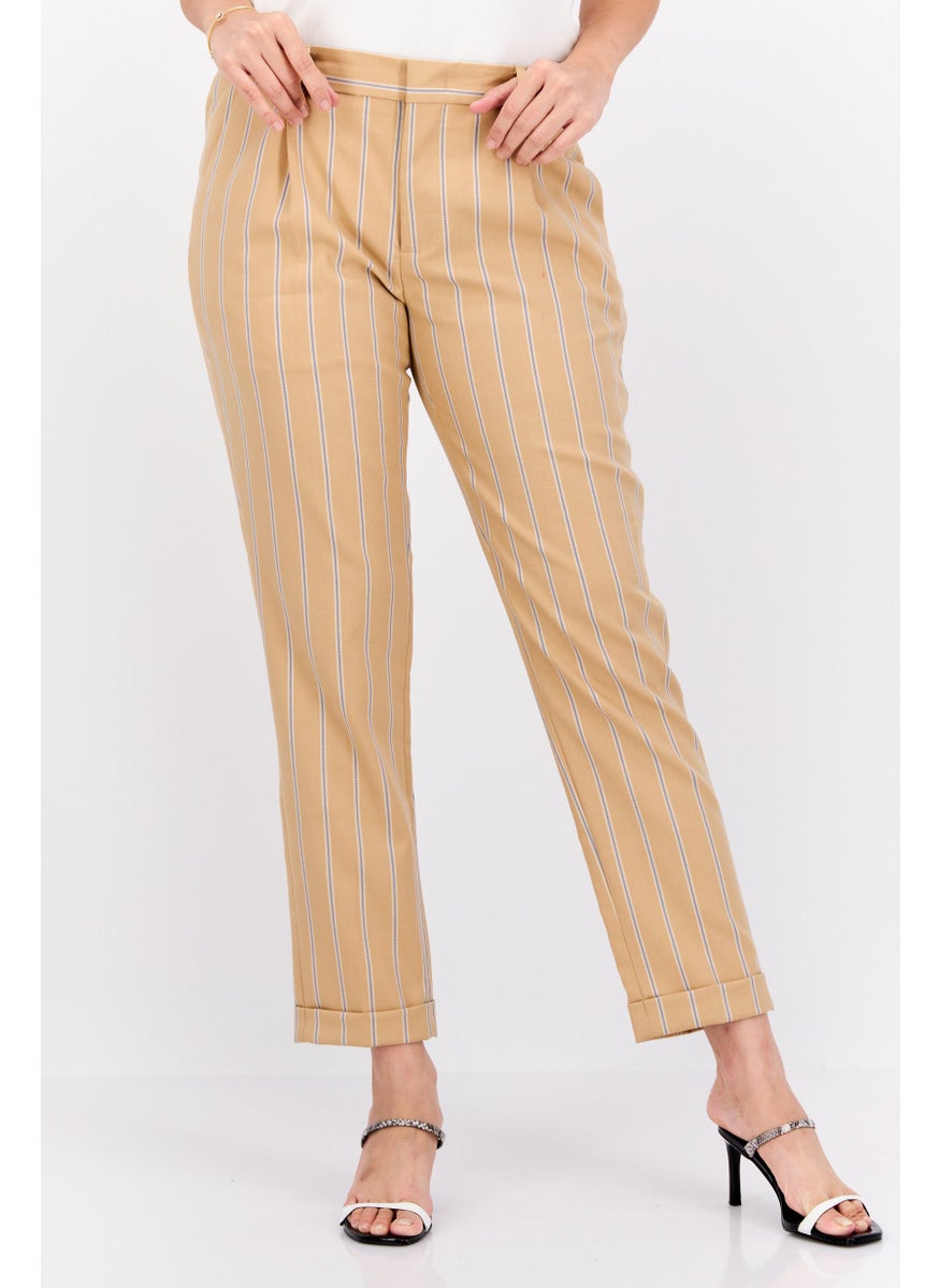 Scotch & Soda Women Slim Fit Stripe Chino Pants, Khaki  - Image 1