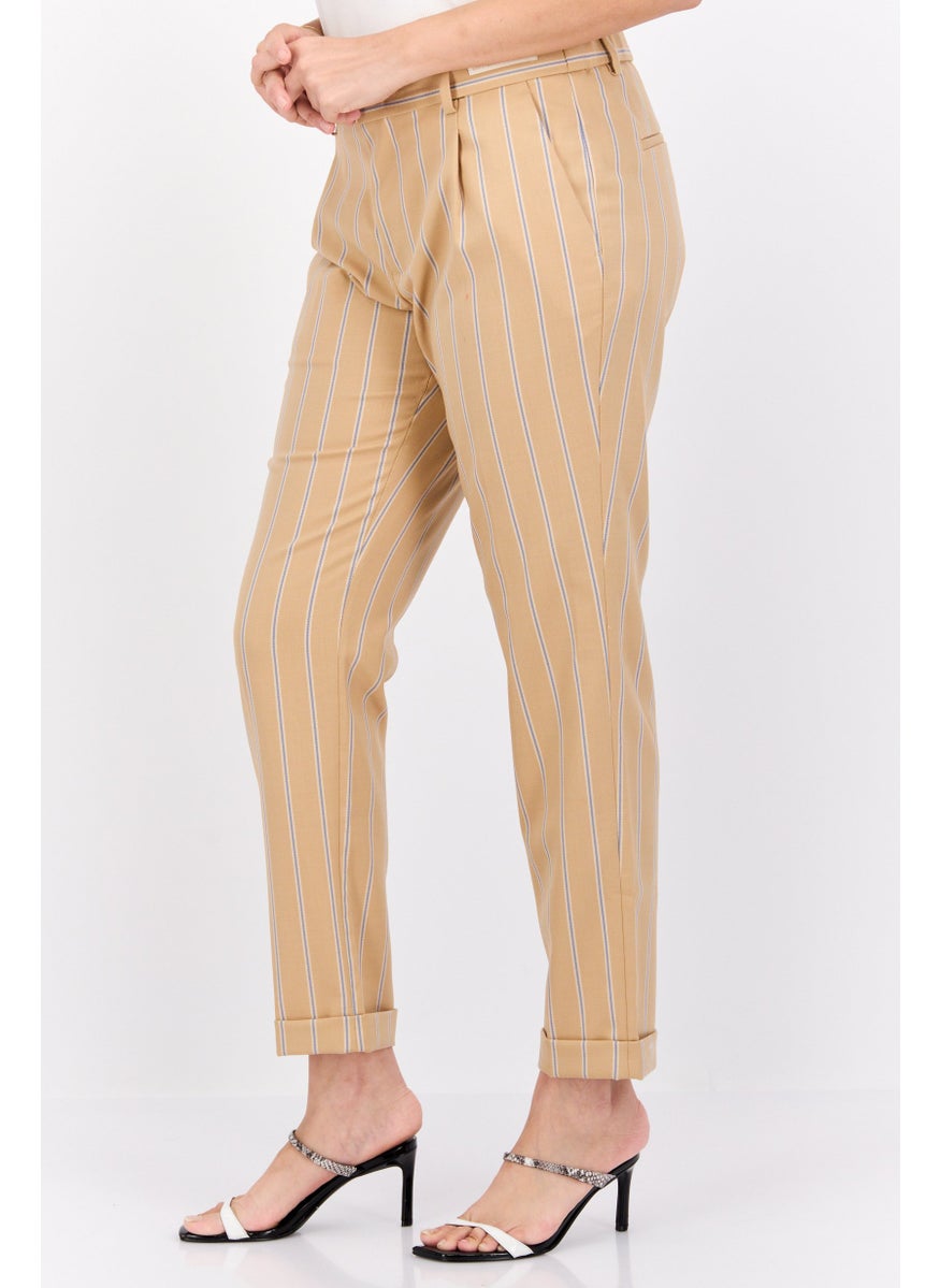 Scotch & Soda Women Slim Fit Stripe Chino Pants, Khaki  - Image 2