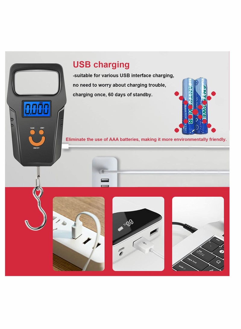 ميزان الأمتعة ، ميزان السمكة KASTWAVE ، أجهزة إلكترونية رقمية قابلة لإعادة الشحن USB ، موازين لتعليق وزن الأمتعة من أجل التسوق العائلي أثناء التسوق والصيد ، (أسود)