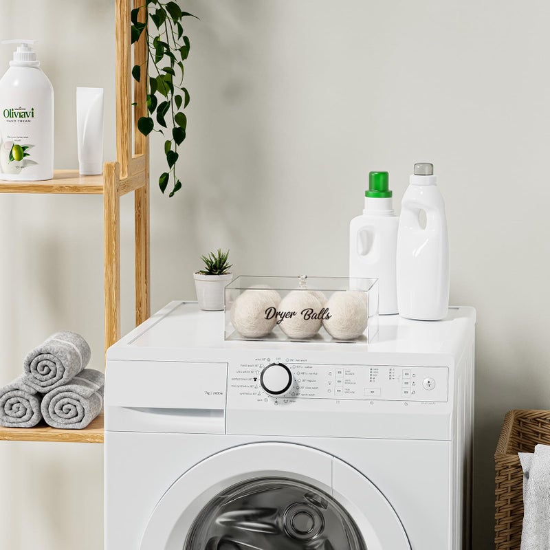 SUBEKYU Dryer Ball Holder for Laundry Room ,Acrylic Dishwasher Pods Container with Lid,Dryer Balls Dispenser,Laundry Room Organization and storage Box for Laundry Pods,Clips,Dryer Balls and Sheets (No Balls) - Image 5