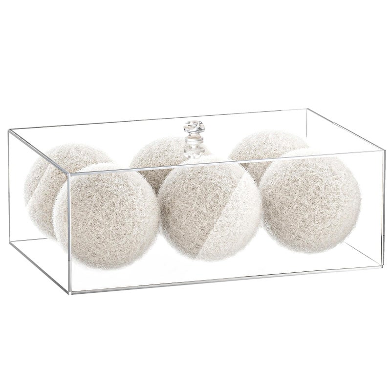 SUBEKYU Dryer Ball Holder for Laundry Room ,Acrylic Dishwasher Pods Container with Lid,Dryer Balls Dispenser,Laundry Room Organization and storage Box for Laundry Pods,Clips,Dryer Balls and Sheets (No Balls) - Image 1