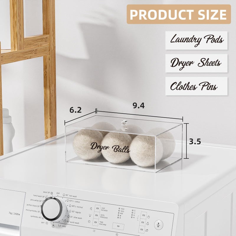 SUBEKYU Dryer Ball Holder for Laundry Room ,Acrylic Dishwasher Pods Container with Lid,Dryer Balls Dispenser,Laundry Room Organization and storage Box for Laundry Pods,Clips,Dryer Balls and Sheets (No Balls) - Image 2
