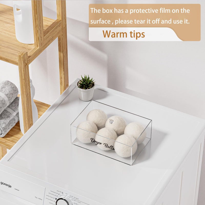 SUBEKYU Dryer Ball Holder for Laundry Room ,Acrylic Dishwasher Pods Container with Lid,Dryer Balls Dispenser,Laundry Room Organization and storage Box for Laundry Pods,Clips,Dryer Balls and Sheets (No Balls) - Image 3