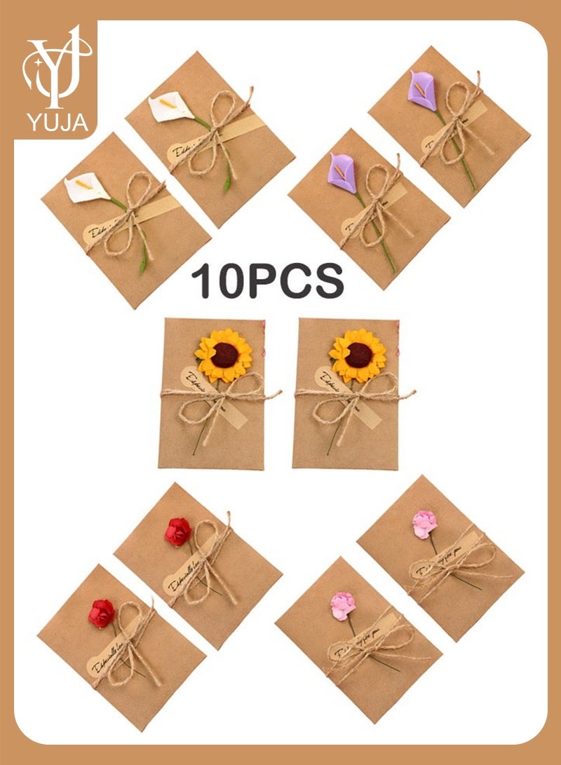 YUJA 10 Pieces Gift Cards Handmade Dried Flower Greeting Cards with Kraft Paper Envelope Jute Twine Birthday Wedding Gift - Image 1