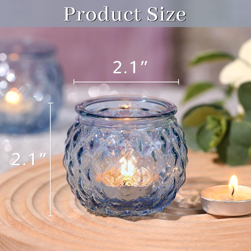 DARJEN Blue Votive Candle Holders Set of 24- Round Glass Candle Holders Bulk for Tea Light Candle, Diamond Texture Candle Votives for Wedding Centerpiece, Party & Home Decor - Image 2
