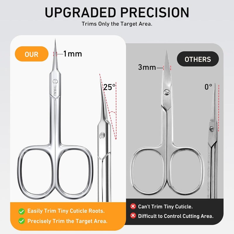 THRAU Cuticle Scissors Extra Fine for Manicure and Pedicure, Curved Blade Nail Scissors, Precise Pointed Tip Grooming Kit for Eyebrow, Eyelash, Trim Nail and Dry Skin, Small Scissors - Image 2