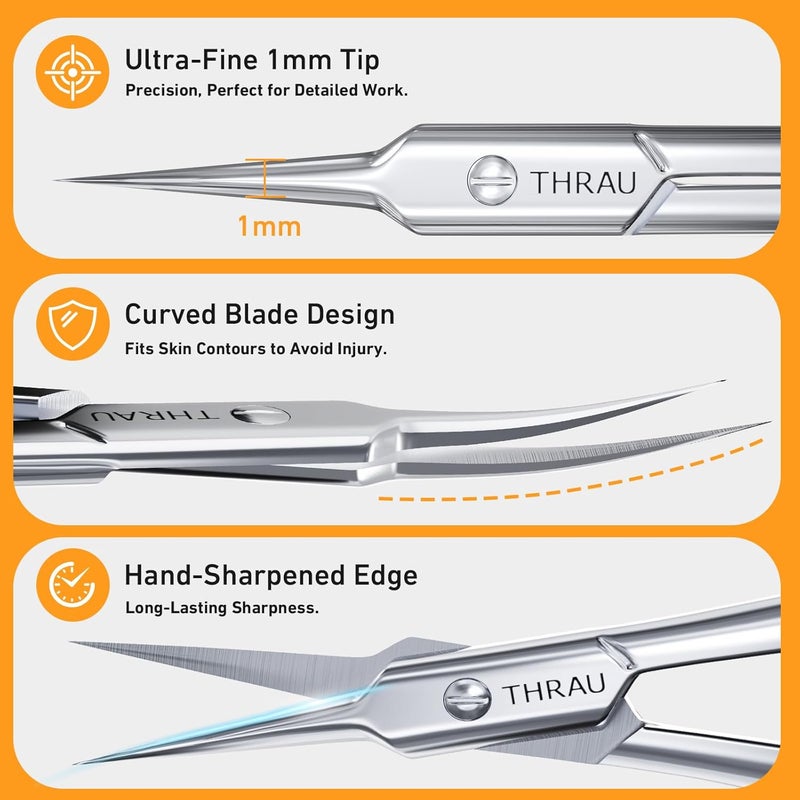 THRAU Cuticle Scissors Extra Fine for Manicure and Pedicure, Curved Blade Nail Scissors, Precise Pointed Tip Grooming Kit for Eyebrow, Eyelash, Trim Nail and Dry Skin, Small Scissors - Image 4