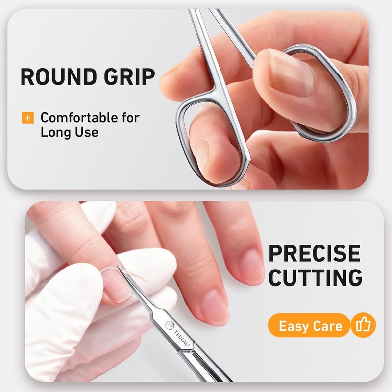 THRAU Cuticle Scissors Extra Fine for Manicure and Pedicure, Curved Blade Nail Scissors, Precise Pointed Tip Grooming Kit for Eyebrow, Eyelash, Trim Nail and Dry Skin, Small Scissors - Image 5