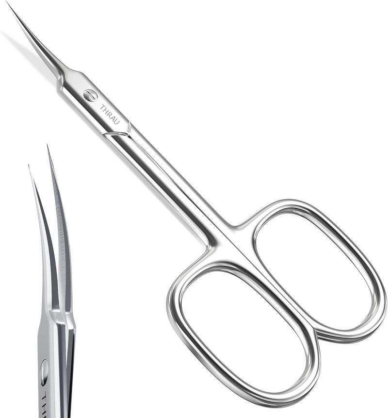 THRAU Cuticle Scissors Extra Fine for Manicure and Pedicure, Curved Blade Nail Scissors, Precise Pointed Tip Grooming Kit for Eyebrow, Eyelash, Trim Nail and Dry Skin, Small Scissors - Image 1