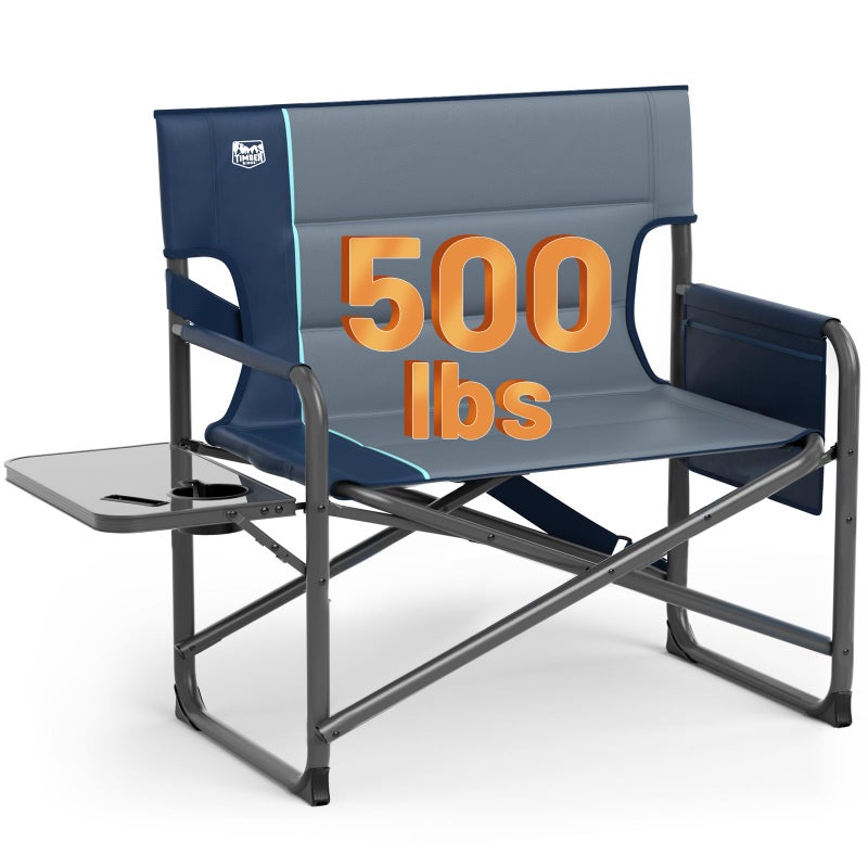 Timber Ridge XXL Directorâ€™s Chair â€“ Heavy Duty Folding Camping Chair for Adults, 500 lb Capacity, Extra Wide Padded Seat for Camping, Sports, Lawn, Courtyard, and Outdoor Use, Blue - Image 1