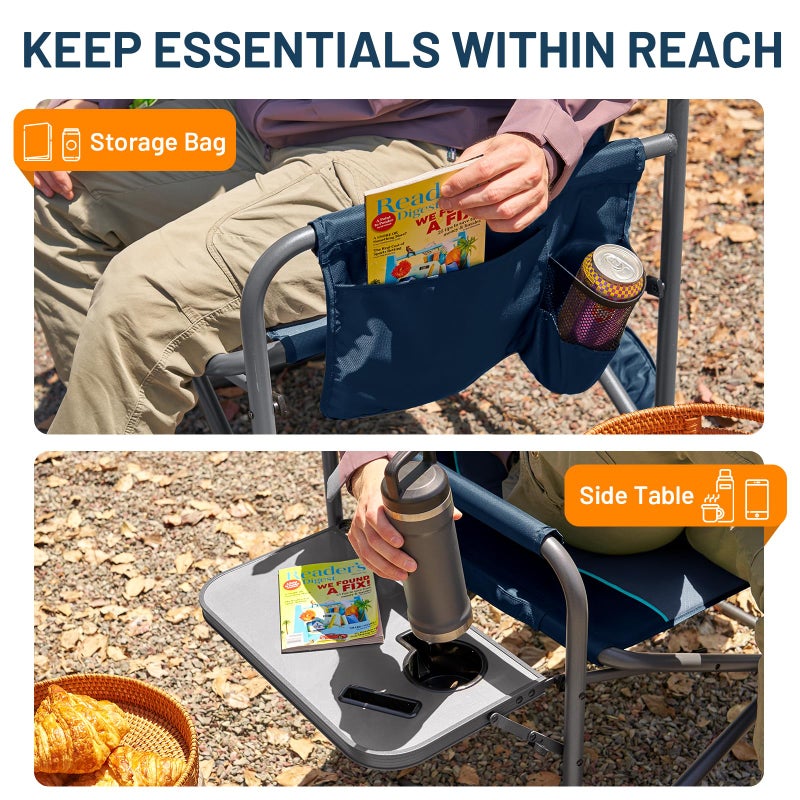 Timber Ridge XXL Directorâ€™s Chair â€“ Heavy Duty Folding Camping Chair for Adults, 500 lb Capacity, Extra Wide Padded Seat for Camping, Sports, Lawn, Courtyard, and Outdoor Use, Blue - Image 4