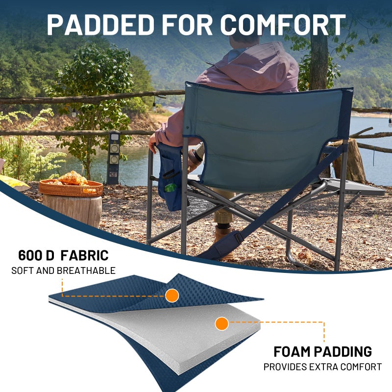 Timber Ridge XXL Directorâ€™s Chair â€“ Heavy Duty Folding Camping Chair for Adults, 500 lb Capacity, Extra Wide Padded Seat for Camping, Sports, Lawn, Courtyard, and Outdoor Use, Blue - Image 3
