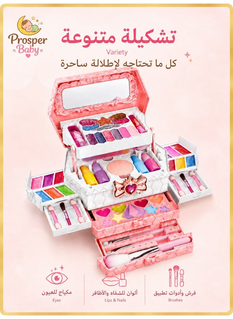 Prosper Baby Kids Makeup Kit for Girls Age 3+, Real Washable Makeup Set with Mirror, Diamond-Shaped Fold-Out Princess Case, Beauty Playset Gift - Image 5