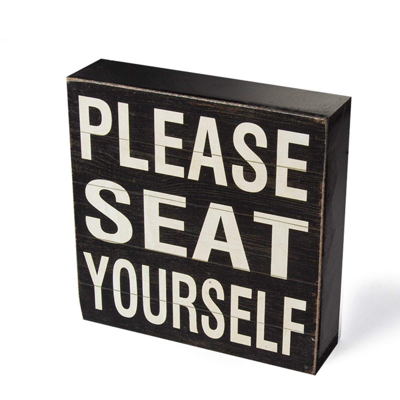 Yankario Farmhouse Funny Bathroom Signs Decor Classic Wooden Box Sign 6 Square BlackWhite Please Seat Yourself