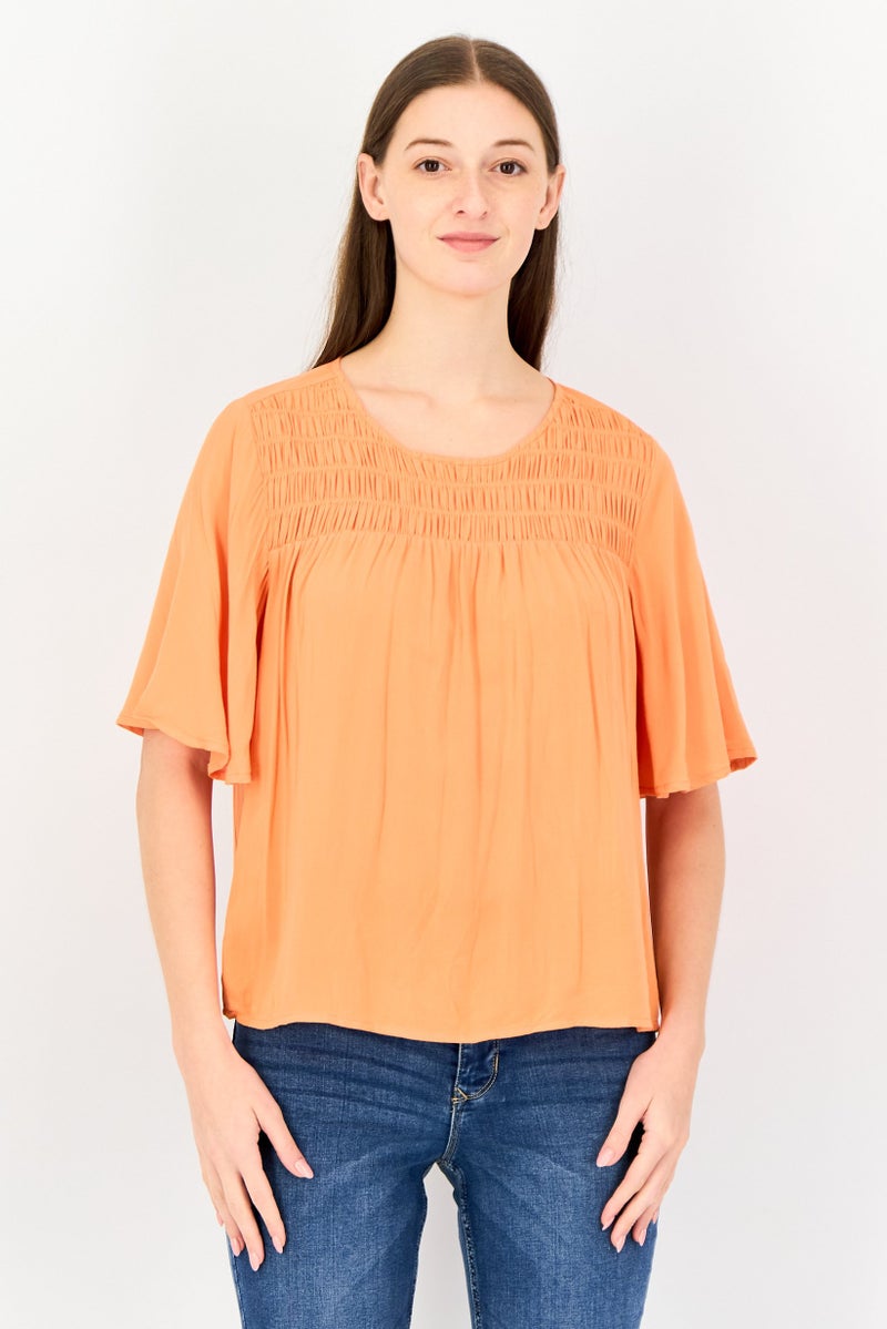 Levi's بلوزة نسائية بأكمام قصيرة وياقة دائرية، برتقالية - Image 1