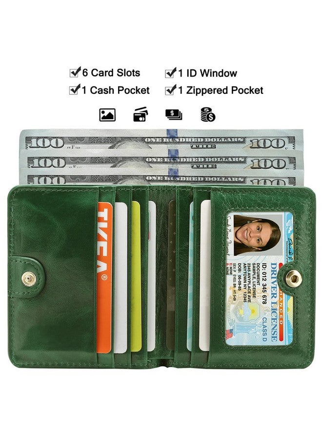ITSLIFE محفظة جلدية صغيرة مدمجة للنساء مع حماية من RFID، محفظة ميني للسيدات مع نافذة للهوية (أخضر داكن مشمع) - Image 2