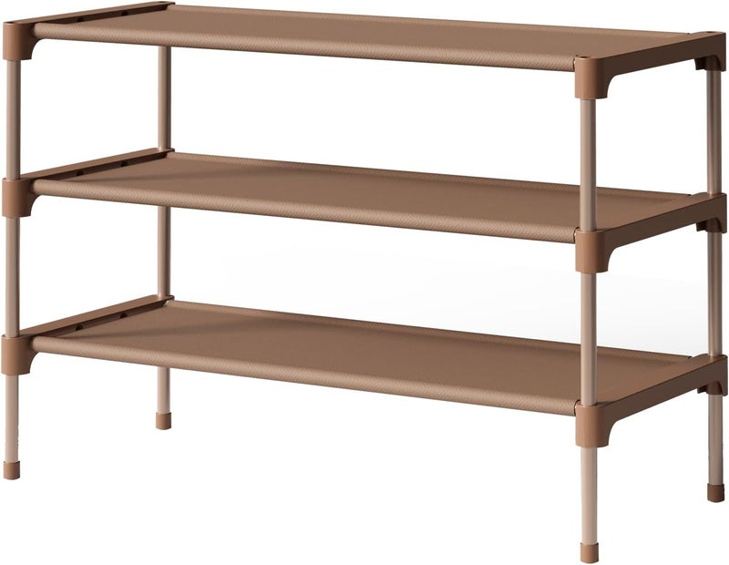 Kitsure Shoe Rack - Non-Woven Shoe Rack Shelf, Shoe Organizer for Closet, Entryway, Garage & Corridor, Stackable Shoe Shelves, 27.5" Wide - 3 Tier, Brown - Image 1