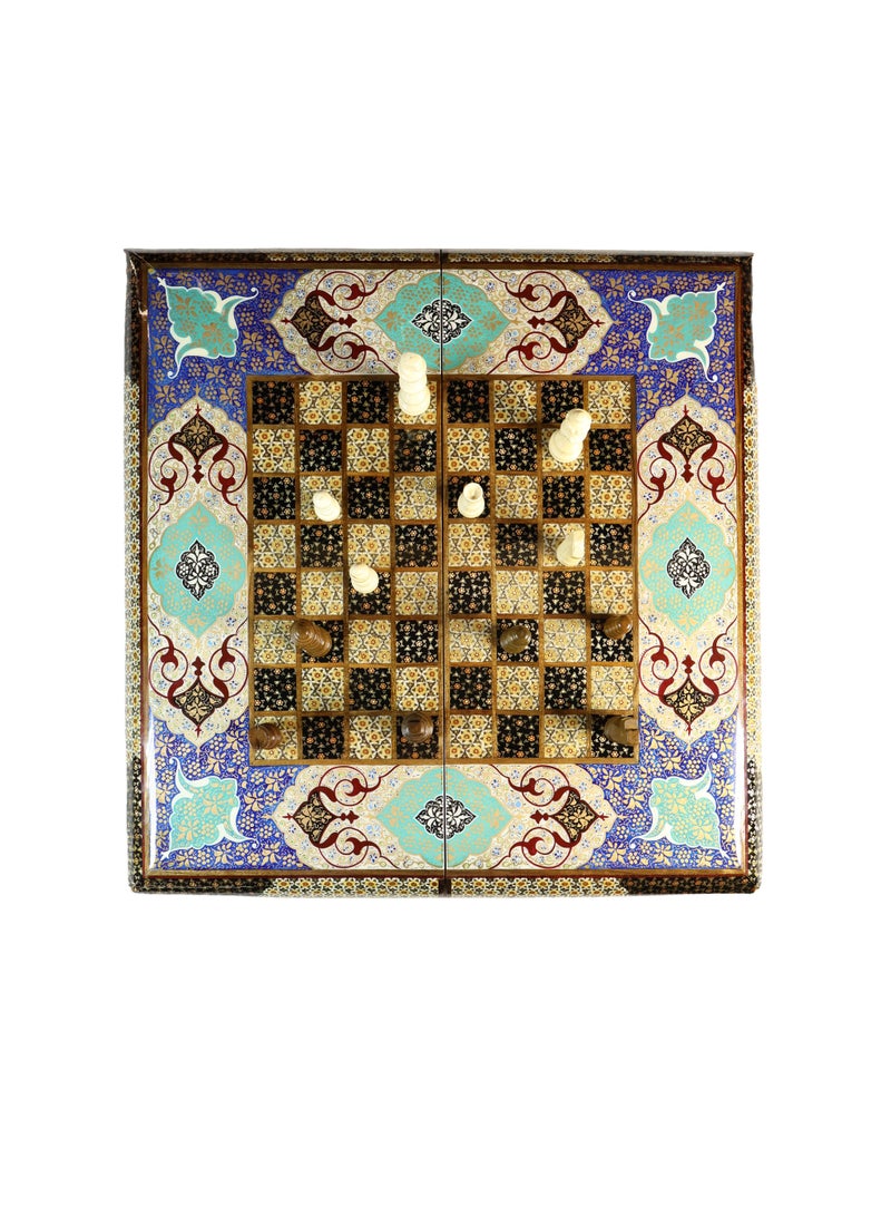 Luxury Handcrafted Chess & Backgammon Set with Khatam Marquetry, Bone & Wood Construction - Image 4