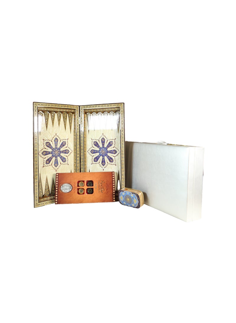 Luxury Handcrafted Chess & Backgammon Set with Khatam Marquetry, Bone & Wood Construction - Image 1