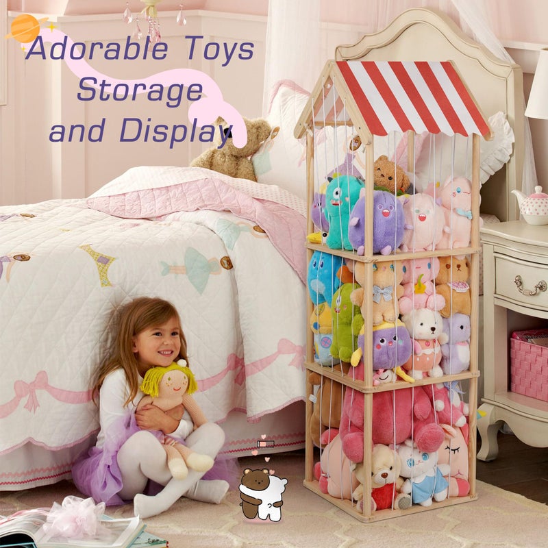 Edudif Stuffed Animal Storage, Space Saving Vertical Stuffed Animal Holder Wood, Easy Assembly Cottage-Style Plush Toys Organizer for Kids Bedroom & Playroom (Wood, Large) - Image 4