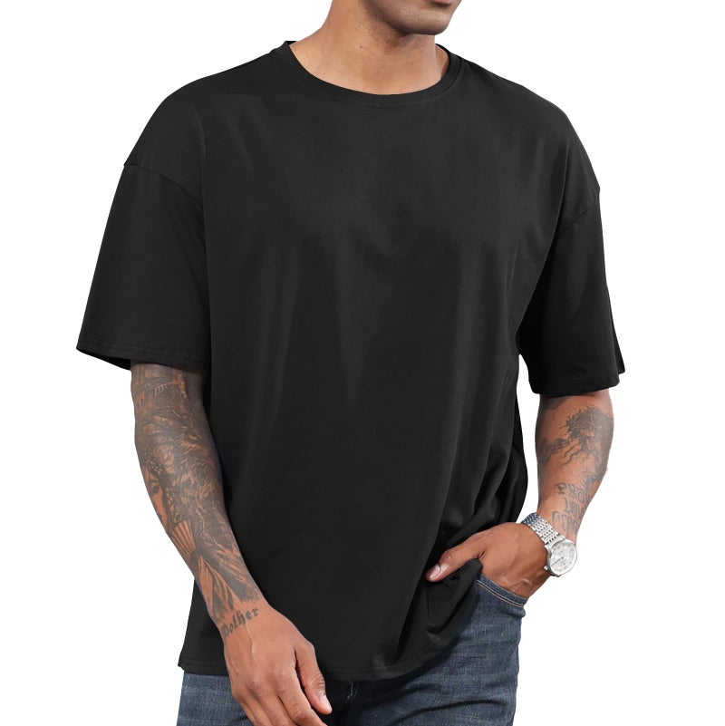 Opomelo Men's Fashion Oversized Tshirts Workout Short Sleeve T-Shirt Dry Fit Lightweight Crewneck Tee Tops Black - Image 2