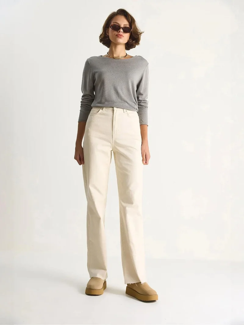 Bianco Lucci Beige Natural LUCCI High Waist Straight Leg Denim Pants for Women | Best Price UAE