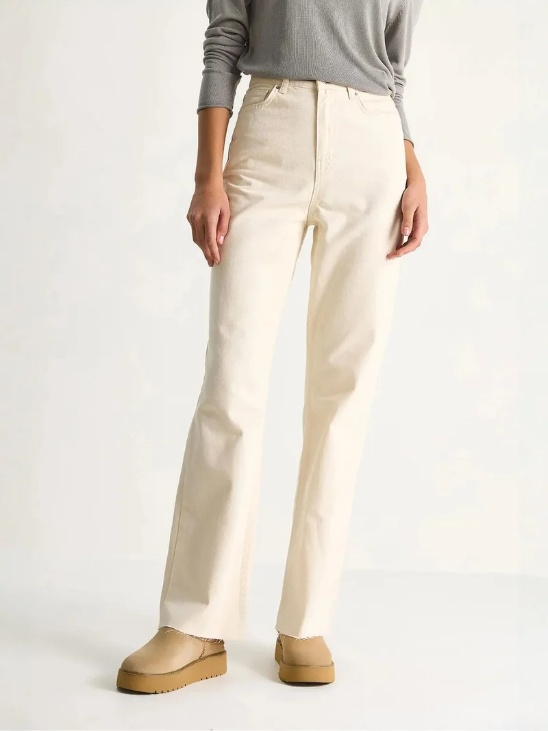 Bianco Lucci Beige Natural LUCCI High Waist Straight Leg Denim Pants for Women | Best Price UAE