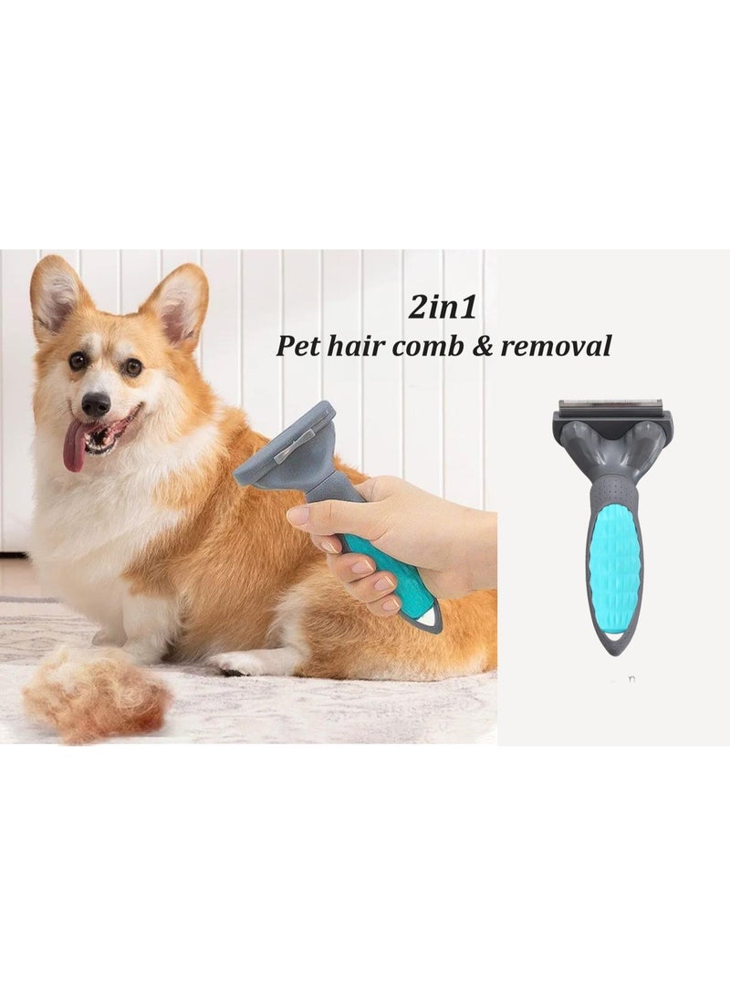 2-in-1 Pet Hair Removal Comb, One-Touch Hair Removal, Non-slip Handle Detangling Comb, Cat/Dog Hair Remover, Lint Brushes for Pet Hair - Image 1